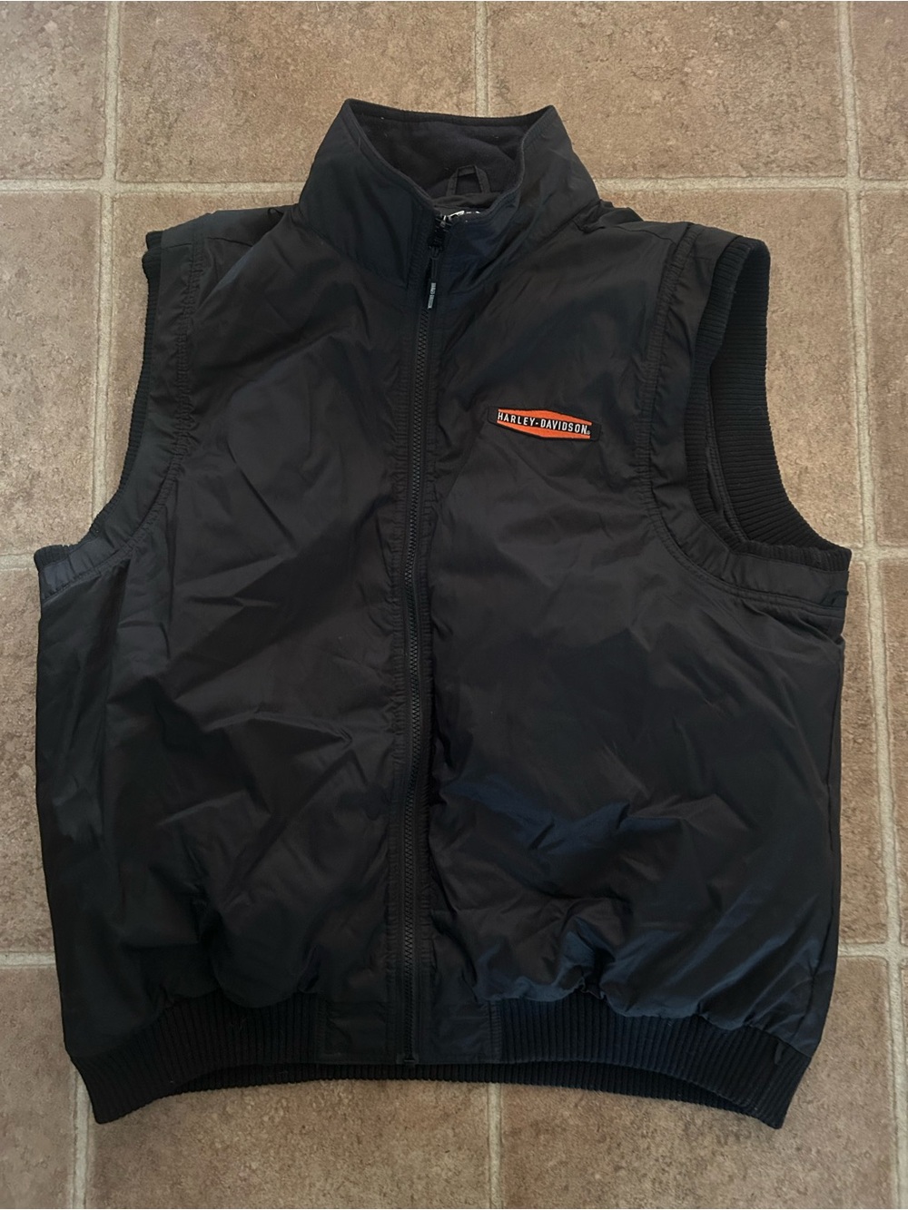 Harley-Davidson Black Quilted Shell Vest with Orange Logo